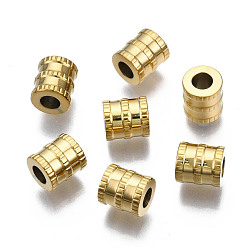 Echt 14 k vergoldet 316 chirurgische Edelstahlperlen, Kolumne, echt 14 k vergoldet, 6.5x6 mm, Bohrung: 3 mm