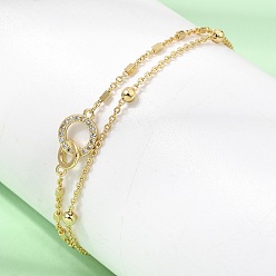 Chapado en Oro Real 18K Pulseras de eslabones de latón 2-hebra, chapado en rack, larga duración plateado, sin plomo y cadmio, real 18 k chapado en oro, 6.89 pulgada (17.5 cm)