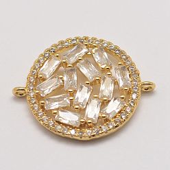 Golden Brass Micro Pave Cubic Zirconia Links, Cadmium Free & Lead Free, Flat Round, Golden, 22x18x3mm, Hole: 1mm