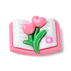 Book Spring Theme Opaque Resin Decoden Cabochons, Book with Flower, 21x27x9.5mm
