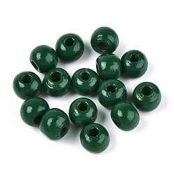 Морско-зеленый Круглые бусины из натурального дерева схима, окрашенные распылением, цвета морской волны, 6~6.5x4.5~5 мм, отверстие : 1.6~1.8 мм