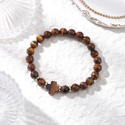 Тигровый глаз Браслеты из натурального тигрового глаза с круглыми бусинами для мужчин и женщин, с латунным шарики прокладки, реальный 18 k позолоченный, внутренний диаметр: 2-3/8 дюйм (6.15 см)