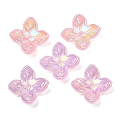 Pink Plating Opaque Acrylic Beads, Iridescent, Flower, Pink, 10x10x4mm, Hole: 1.3mm