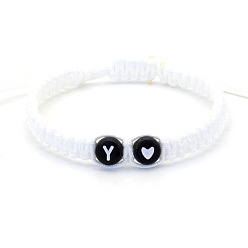 Letter Y Бусины из смолы плетеные браслеты из бисера, регулируемые плетеные браслеты из полиэфирного шнура для мужчин и женщин, плоский круглый с буквой и сердцем, Письмо Y, 6.30~11.81 дюйм (16~30 см)