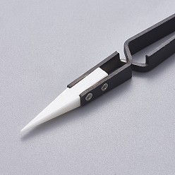 Gunmetal & Stainless Steel Color Stainless Steel Beading Tweezers, with Porcelain, Gunmetal & Stainless Steel Color, 14x0.85~0.9cm
