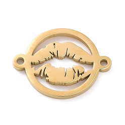 Golden 304 Stainless Steel Connector Charms, Hollow Flat Round Links with Lip, Golden, 19.5x15x1.4mm, Hole: 1.3mm