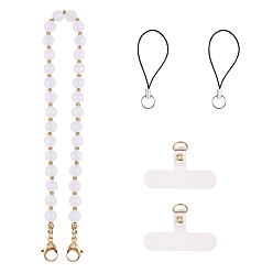 Gemstone Натуральный малайзийский нефрит и 304 круглые ремешки из нержавеющей стали с бусинами, с заплатой для шнурка для мобильного телефона из ТПУ и нейлоновыми петлями для шнура для мобильного телефона, 39 см