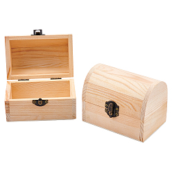BurlyWood Arched Rectangle Unfinished Wooden Box, with with Hinged Lid and Front Clasp, for Arts Hobbies and Home Storage, BurlyWood, 12x8.95x8.1cm