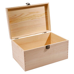 Blanco Antiguo Cajas de almacenamiento de madera de pino con tapa abatible, con cierres metálicos, Rectángulo, blanco antiguo, 30x20x15.2 cm