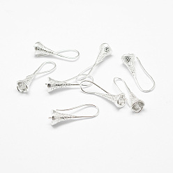 925 Sterling Silver Plated Brass Earring Hooks, For Half Drilled Beads, Long-Lasting Plated, 925 Sterling Silver Plated, Silver, 23x7mm, 21 Gauge, Pin: 0.7mm and 1mm