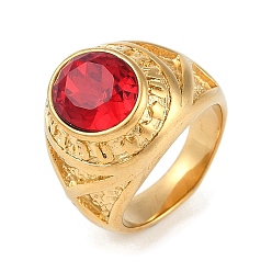 Золотой Овальные 304 из нержавеющей стали стеклянные кольца перста, Широкополосные кольца для мужчин, ионное напыление (IP), золотые, овальный : 14x12 mm, внутренний диаметр: 18 мм