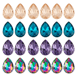Mixed Color 24pcs 4 Colors Faceted Teardrop K9 Glass Rhinestone Cabochons, Pointed Back & Back Plated, Grade A, Mixed Color, 6pcs/color