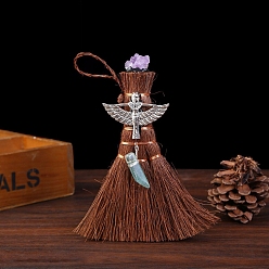 Goddess Мини-деревянный кулон с метлой ведьмы викки, украшения, автомобильные подвесные украшения, бусы с аметистом, богиня, 150x100 мм