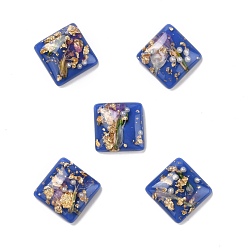 Steel Blue Transparent Resin Cabochons, with Flower & Gold/Silver Foil, Square, Steel Blue, 16x16x6mm