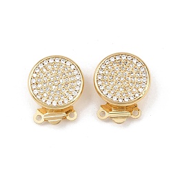Плоский Круглый Латунные застежки из прозрачного кубического циркония с микропаве, 3 нитей, 6-луночное, без свинца и без кадмия, долговечный, стойки покрытие, реальный 18 k позолоченный, плоско-круглые, 17x14x6 мм, отверстие : 1~1.2 мм