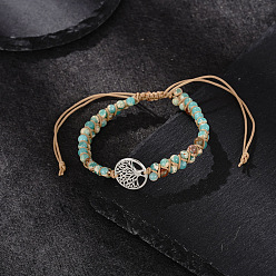 Шушан Камень Браслеты из круглых бусин из натурального камня шоушань, сплав древо жизни браслеты для мужчин и женщин, античное серебро, 6-3/4 дюйм (17 см)