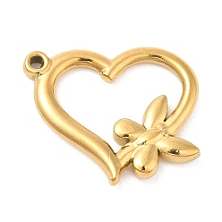 Золотой Ионное покрытие (ip) 304 подвески из нержавеющей стали, сердце с подвеской в виде бабочки, золотые, 20x23.5x2.3 мм, отверстие : 1.5 мм
