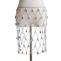 Платина Подвески-слезинки из сплава и цветного акрила с сетчатыми цепочками на талию, сексуальная сетчатая юбка боди-цепочка для бикини, платина, 880x360 мм
