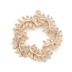 Настоящее золото 18K Латунные подвески, , со стеклом, реальный 18 k позолоченный, 30.5x28x4.5 мм, отверстие : 1.5 мм