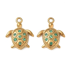Turtle 304 Stainless Steel Pendants,  with Rhinestone, Ion Plating(IP), Golden, Turtle Charms, 13.5x11x3mm, Hole: 1.2mm