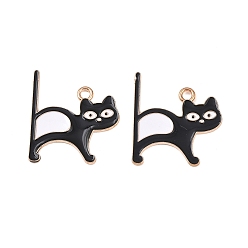 Черный Подвески из эмали и сплава, кот с музыкальной нотой, золотой свет, чёрные, 25x24x1.3 мм, отверстие : 2.2 мм