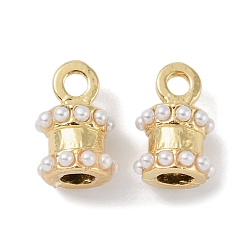Real 18K Gold Plated Rack Plating Brass Pendants, with ABS Imitation Pearl Beads, Long-Lasting Plated, Lead Free & Cadmium Free, Column, Real 18K Gold Plated, 16x10mm, Hole: 3mm