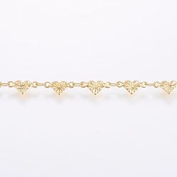 Золотой Ионное покрытие вручную (ip) 304 прутковые цепи из нержавеющей стали, пайки, с катушкой, сердце, золотые, 10x5x1 мм, около 32.8 футов (10 м) / рулон