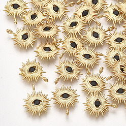 Настоящее золото 18K Латунь прелести, без кадмия, без никеля и без свинца, с кубического циркония, глаз, реальный 18 k позолоченный, чёрные, 14x12x2 мм, отверстие : 1 мм