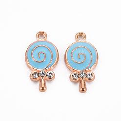 Светло-Голубой Подвески из сплава , без кадмия и без свинца, с эмалью и стразами, леденец, золотой свет, кристалл, Небесно-голубой, 18x9.5x3 мм, отверстие : 1.5 мм