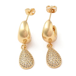 Настоящее золото 18K Серьги-гвоздики из латуни с микро-паве, прозрачные серьги-гвоздики с кубическим цирконием для женщин, без кадмия и без свинца, долговечный, слеза, реальный 18 k позолоченный, 40x8 мм