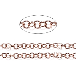 Розовое Золото Ионное покрытие (ip) 304 роликовая цепь из нержавеющей стали, отрыгивающая цепь, с катушкой, для изготовления ювелирных изделий, несварные, розовое золото , 4x0.7 мм, около 32.8 футов (10 м) / рулон
