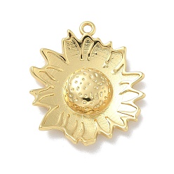 Настоящее золото 18K Стойки обшивки латунные подвески, долговечный, без свинца и без кадмия, прелести подсолнуха, реальный 18 k позолоченный, 28x24x4.5 мм, отверстие : 1.6 мм