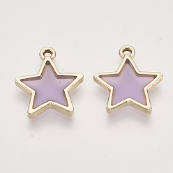 Medium Purple Epoxy Resin Pendants, with Light Gold Alloy Open Back Settings, Star, Medium Purple, 19x16.5x2.5mm, Hole: 1.5mm