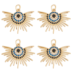 Настоящее золото 18K 6подвески из латуни с кубическим цирконием, долговечный, с целью перехода в кольце, очарование солнца, реальный 18 k позолоченный, 18.5x24.5x4 мм, отверстие : 3 мм