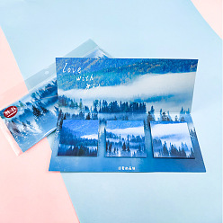 Стально-синий Квадрат с блокнотом для заметок с рисунком пейзажа, наклейки с наклейками, для офисного школьного чтения, стальной синий, 60x60 мм, 20 листы / стиль, 3 стили, 60 листы/книга