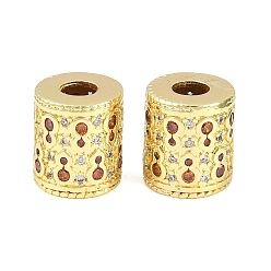 Настоящее золото 18K Латунные микро проложить Цирконий Европейский бисером, колонка, реальный 18 k позолоченный, 12x10 мм, отверстие : 4.1 мм