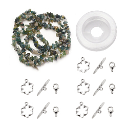 Moss Agate DIY Bracelets Necklaces Jewelry Sets, Natural Moss Agate Chips Beads Strands, Toggle Clasps, Lobster Claw Clasps and Elastic Wire, 12.6x10.6x2.1cm