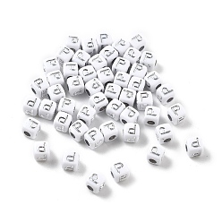 Letter P Непрозрачные акриловые бусины, квадрат с буквой, серебристого металла, обвитыми, Письмо P, 5x5x5 мм, отверстие : 2 мм, о 5000ocs