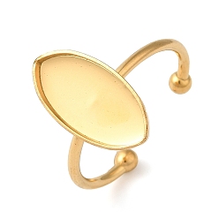Настоящее золото 18K Ионное покрытие (IP) 304 Компоненты открытого манжетного кольца из нержавеющей стали, настройка кольца колодки, лошадиный глаз , реальный 18 k позолоченный, лоток : 16x8 мм, 1.5 мм, регулируемый