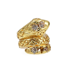 Золотой Покрытие стойки латунные прозрачные бусины из кубического циркония, долговечный, змея, золотые, 7x8x6.5 мм, отверстие : 2.5 мм