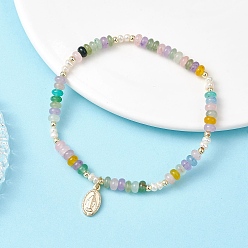 Разноцветный 04 из нержавеющей стали шарм браслеты, Браслеты-рондели из натурального культивированного пресноводного жемчуга и окрашенного белого нефрита для женщин, овальные с рисунками " virgin mary", красочный, внутренний диаметр: 2.36 дюйм (6 см)