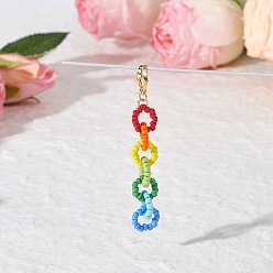 Разноцветный Стеклянные цепочки подвесные украшения, с 304 из нержавеющей стали Lobster Claw застежками, красочный, 66 мм