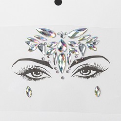 Colorful Acrylic Face Gems Stickers, Self Adhesive Temporary Tattoo, with Teardrop & Half Round & Horse Eye Rhinestones, Colorful, 0.3~2.2x0.3~1x0.15~0.35cm