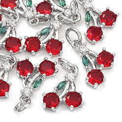 Платинированный Латунные микро проложить кубического циркония подвески, без кадмия, без никеля и без свинца, черри прелести, Реальная платина, 13x10x3.5 мм, Перейти кольцо: 5x1 мм, внутренний диаметр: 3 мм