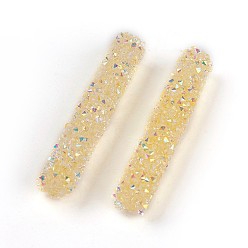 Нарцисс Стеклянные стразы бусины, для изготовления ювелирных изделий, с покрытием AB цвета, трубка, бледно-желтый цвет, 32~33x6 мм, отверстие : 0.8 мм