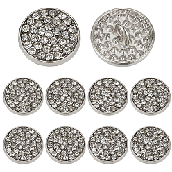 Платина 20шт. шт. пуговицы из сплава, плоско-круглые, со стразами, 1-луночное, платина, 15x7 мм, отверстие : 2 мм
