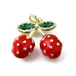 Вишня Латунь с эмалевыми подвесками, долговечный, без свинца и без кадмия, реальный 18 k позолоченный, с целью перехода в кольце, вишня, 16x18.5x8 мм, отверстие : 3.2 мм