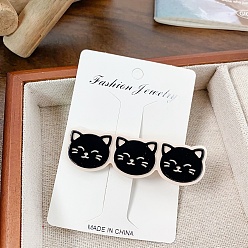 Negro Pinza de pelo de cocodrilo de gatos de dibujos animados acrílicos, negro, 67x20 mm