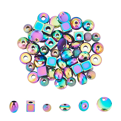 Rainbow Color PVD Vacuum Plating 304 Stainless Steel Spacer Beads, Mixed Shapes, Rainbow Color, 6x5mm, Hole: 2mm, 60pcs/box