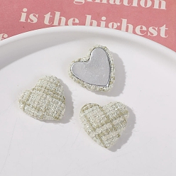 Бежевый Кабошоны из ткани и железа, сердце, платина, бежевые, 27x26 мм